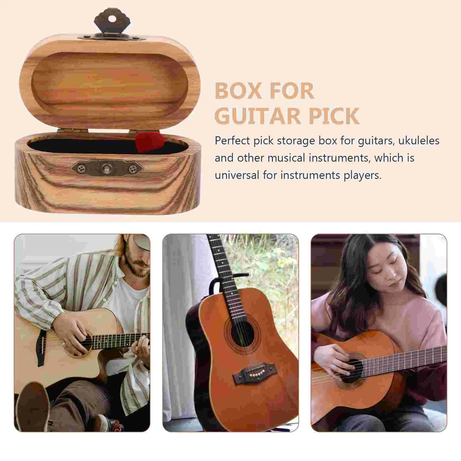 Guitar Pick Wooden Box Retro Design Holder Plectrum Case Container Storage Organizer Flannel