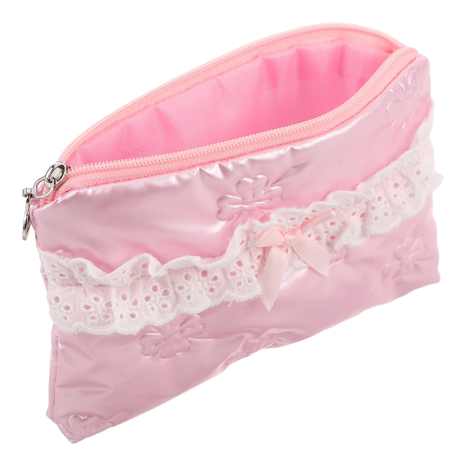 

Small Makeup Bag Pink Bowknot Scratch Resistant Lining Portable Lipstick Skincare Organizer Travel Toiletry Pouch For Women