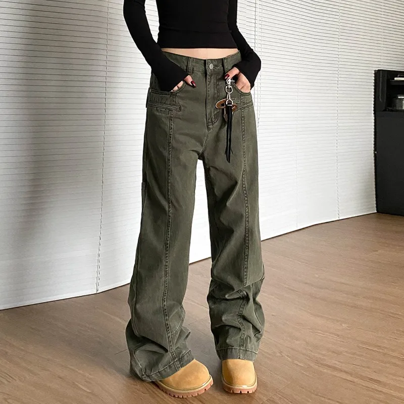 OR FL American Retro Three-dimensional Wash With Water 100 Cotton Women Cargo Trousers Trendy Brand Pile up Feeling Baggy Pants