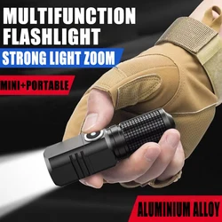 MINI Multifunctional Strong Light LED Flashlight Type-C Charging Zoom Long Range Waterproof Outdoor Emergency Lighting Spotlight