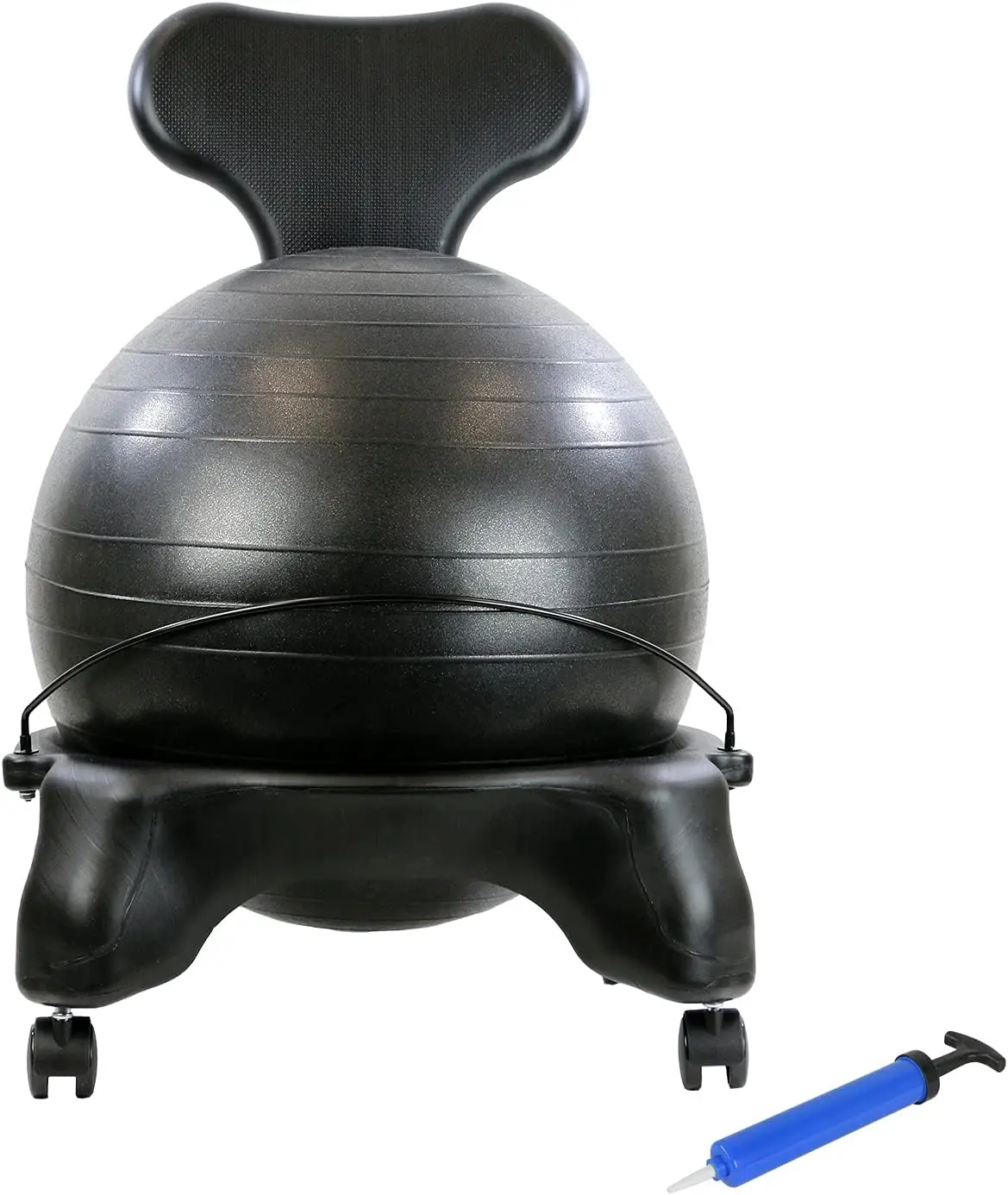 Ball Chair Inflatable Ergonomic Active Seating Exercise Ball Chair with Air Pump for Home, Office, and Classroom,Black, 22