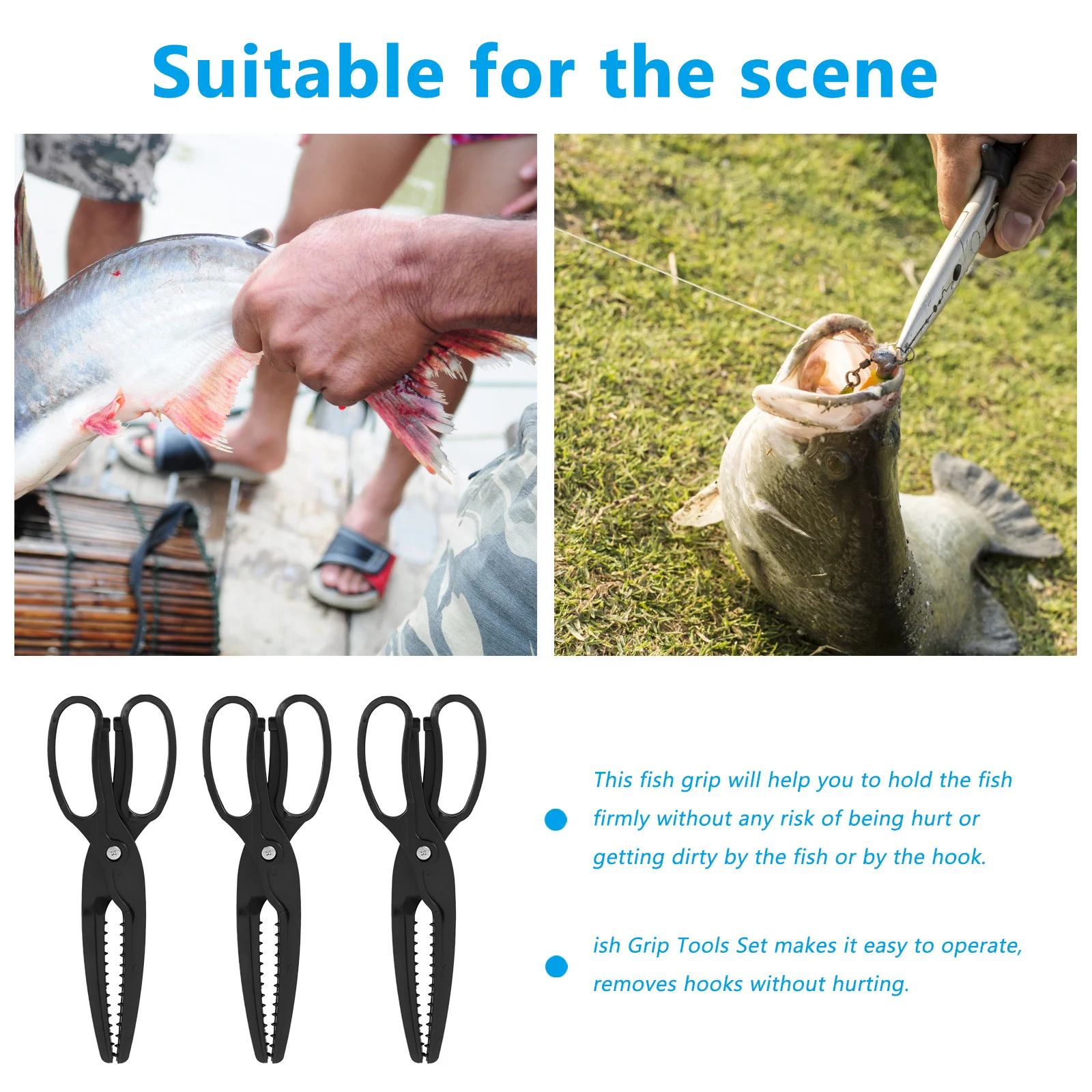 

1pc Fish Gripper Skid-Proof Non-Slip Teeth For Wet Fish Removal Comfortable Handle Fishing Pliers Tool Fishing