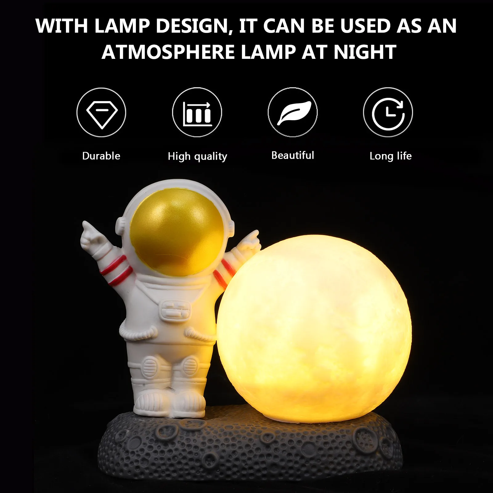 

Astronaut Night Light Gold Resin Decor Mini Spaceman nament Desktop Lamp Safe Button Children Room Compact Size