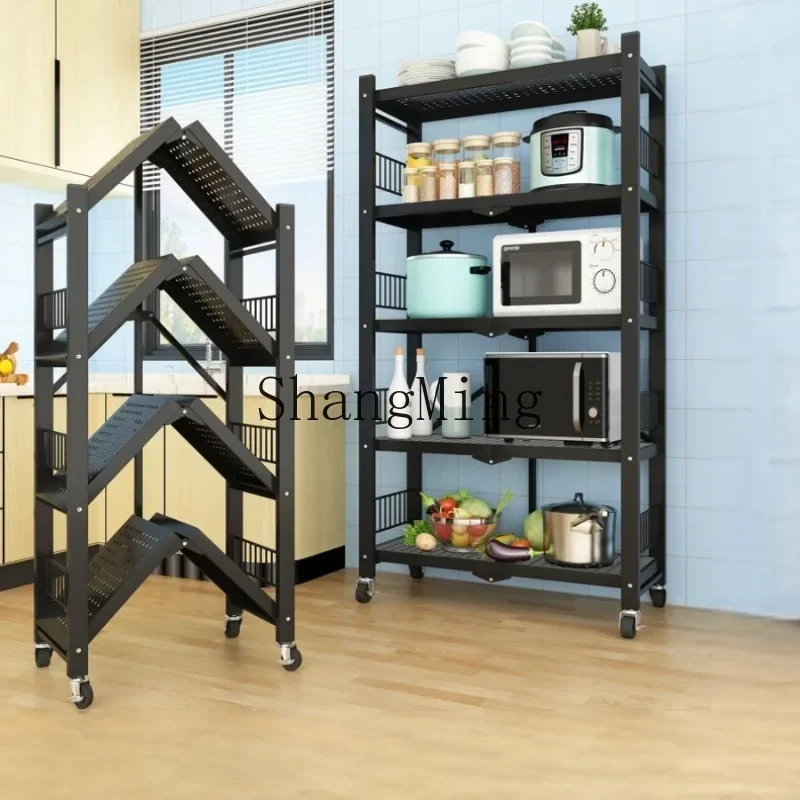 

CL Folding Kitchen Shelf Home Floor Free Installation Multifunctional Storage Rack Microwave Oven Multi-layer Locker