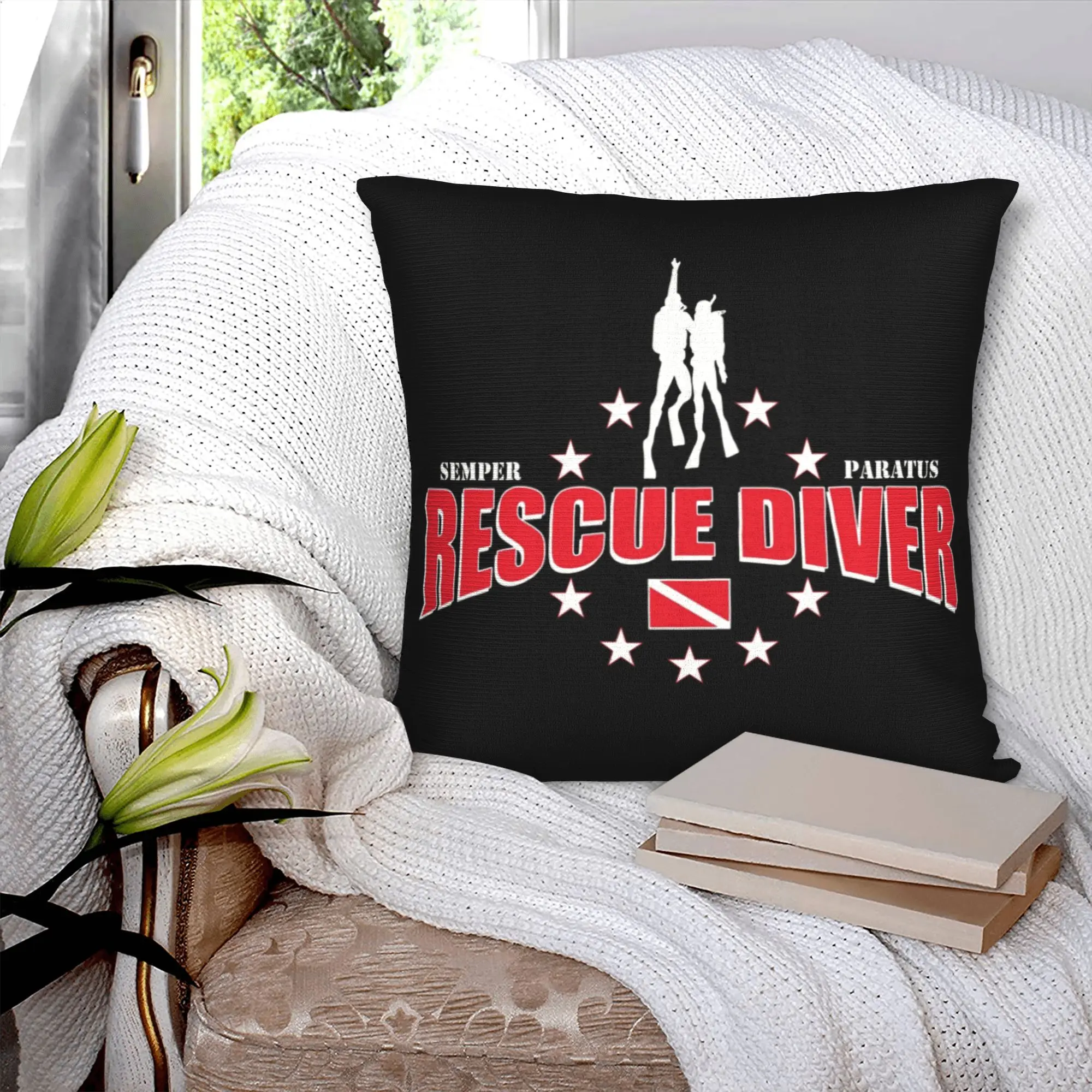 Luxury Rescue Diver Scuba Diving Cushion Cover 45x45cm Soft Dive Throw Pillow for Sofa Square Pillowcase Decoration
