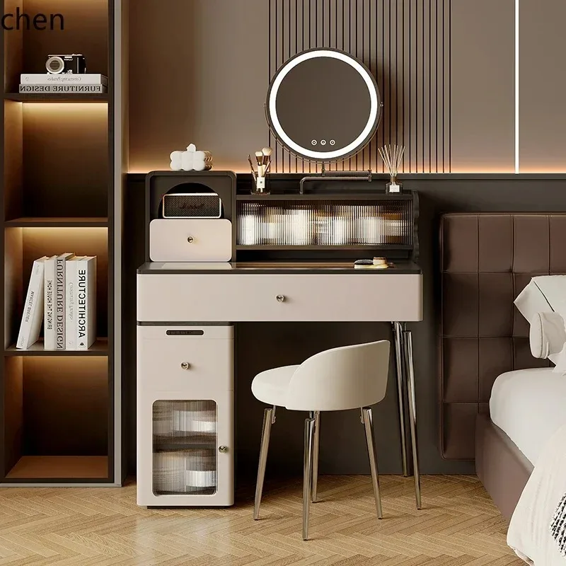 GZ-17  Makeup Table Dressing Table Small Tempered Glass Desktop with Power Socket Large Mirror