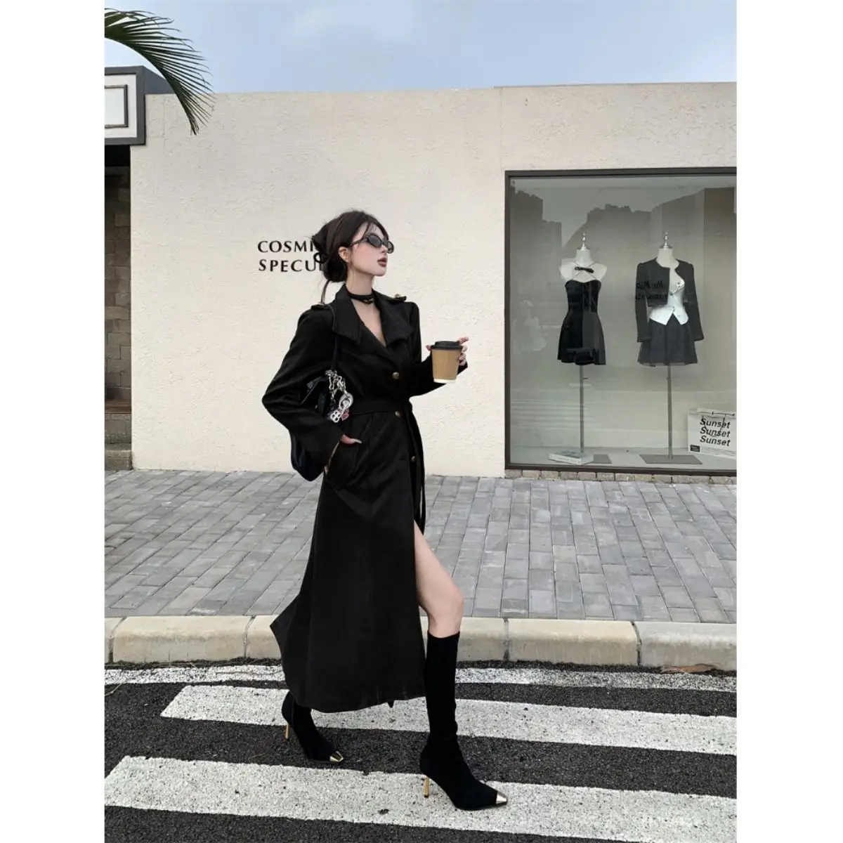 ​ ​ 2025 herbst Winter Neue Mode Chic Oversize Lange Faux Leder Stehkragen Gürtel Krawatte Graben Mantel Frauen ​ ​