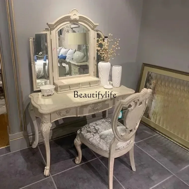 

Dressing Table American Country Ivory White Furniture French Vintage Engraving Dresser Dressing TableL