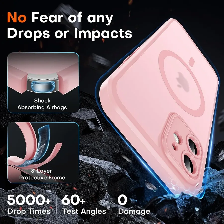 Магнитный чехол TOCOL 3 в 1 для iPhone 12, обновленная полная защита камеры, совместимая с защитой Magsafe 15 футов в стиле милитари