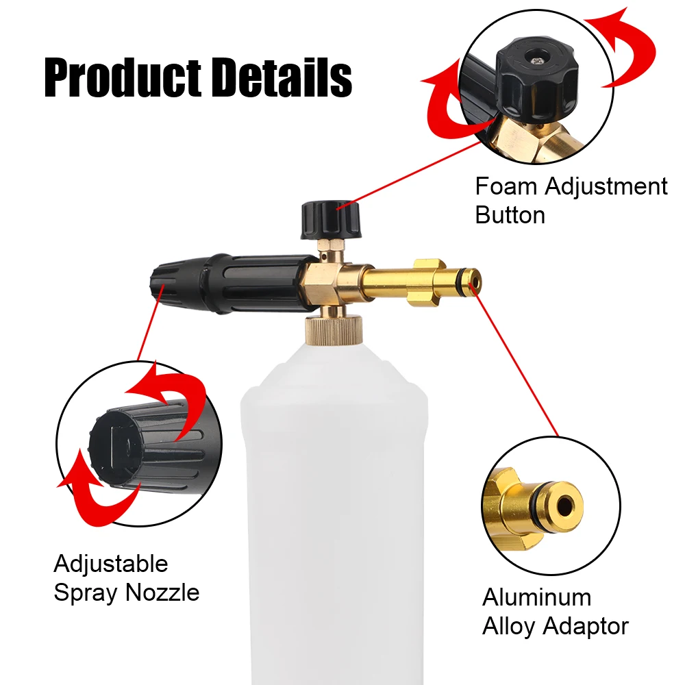 Shampoo Sprayer 1 L High Pressure Car Wash Gun Nozzle Snow Foam Generator Foam Lance Adjustable For Karcher K AR Makita Daewoo