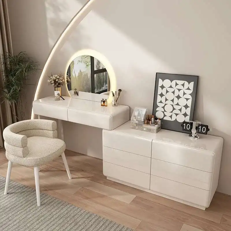 

Comfortable Modern Bedroom Dressing Table With Mirror Hairstyle Vanity Table Storage Cabinet Wooden Chest Of Drawers Furniture
