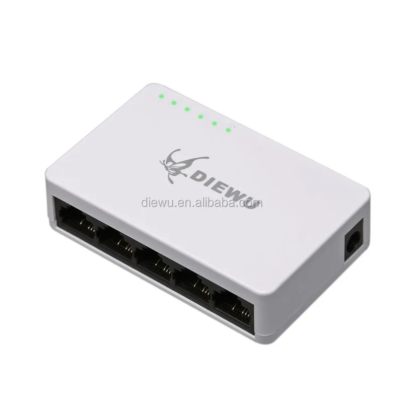 2 PCS DIEWU Não Gerenciado 100 Mbps Mini 5 Portas Switch de Rede 5v 500mA Fonte de Alimentação