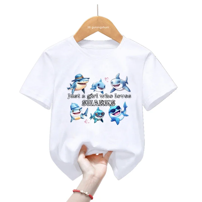 

Cute Shark Graphic Print T Shirt For Girls/Boys Whale Starry Sky Tshirt Harajuku Kawaii Kids Clothes Summer Fashion T-Shirt