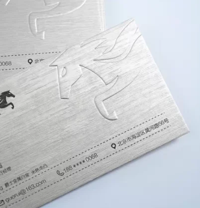 Customized brushed silver foil paper business card with soft touch and 3D embossed corporate brand business card