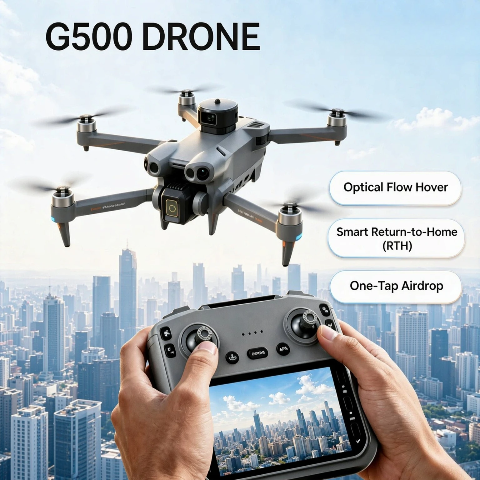 G500 8K HD GPS Drone With Screen Remote Foldable Optical Flow Obstacle Avoidance Long Range 5G WiFi FPV Aerial Quadcopter