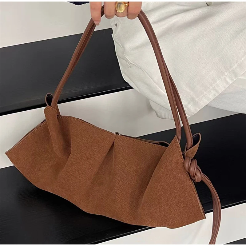 Fashion Pleated Bag Light Luxury Retro Simple Solid Color Shoulder Bag Brand New Advanced Commuter Versatile Women's Handbag