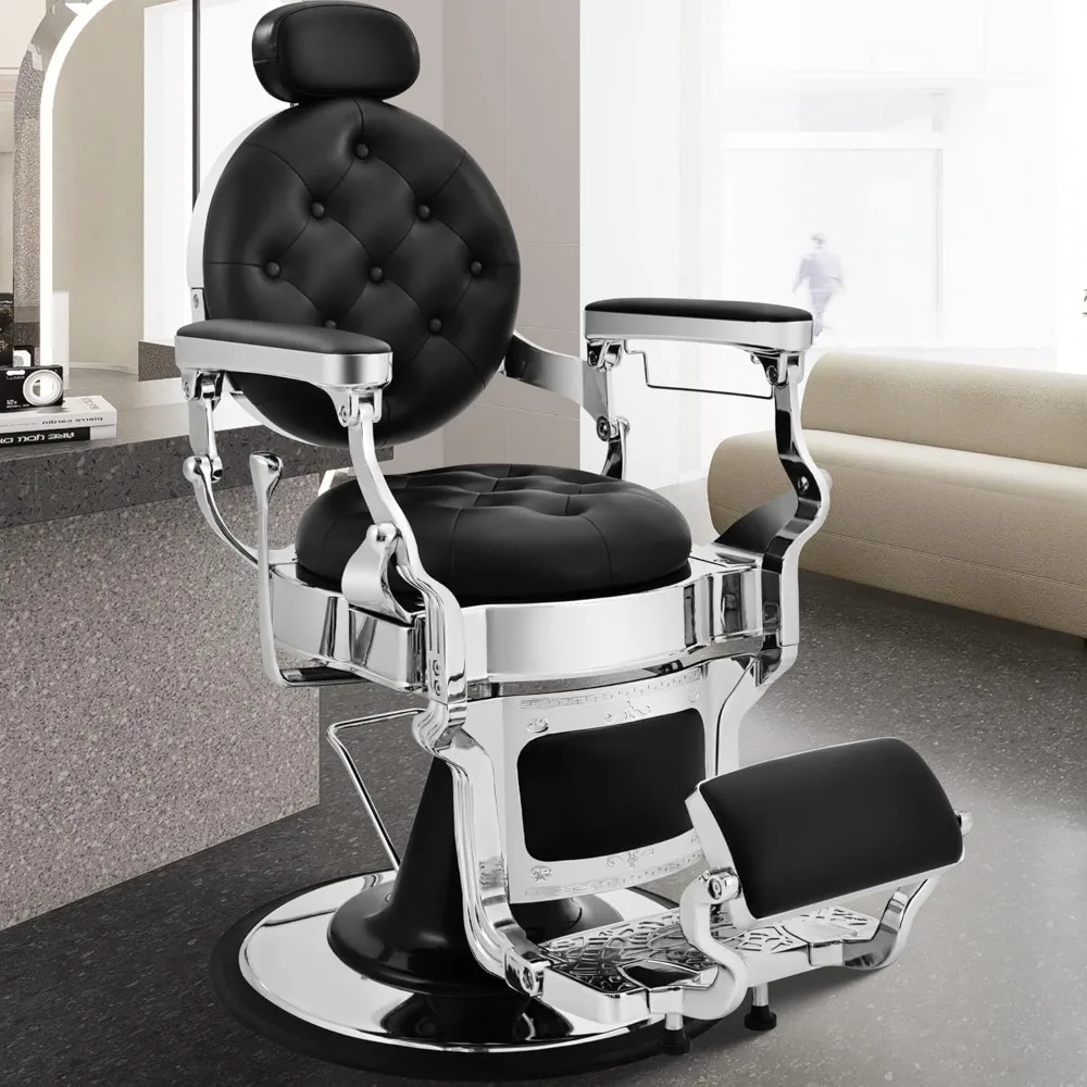 

Black Silver Barber Chair, Vintage Hair Salon Chair Hair Stylist, Hydraulic All Purpose for Barbershop, Classic Tattoo Massage B