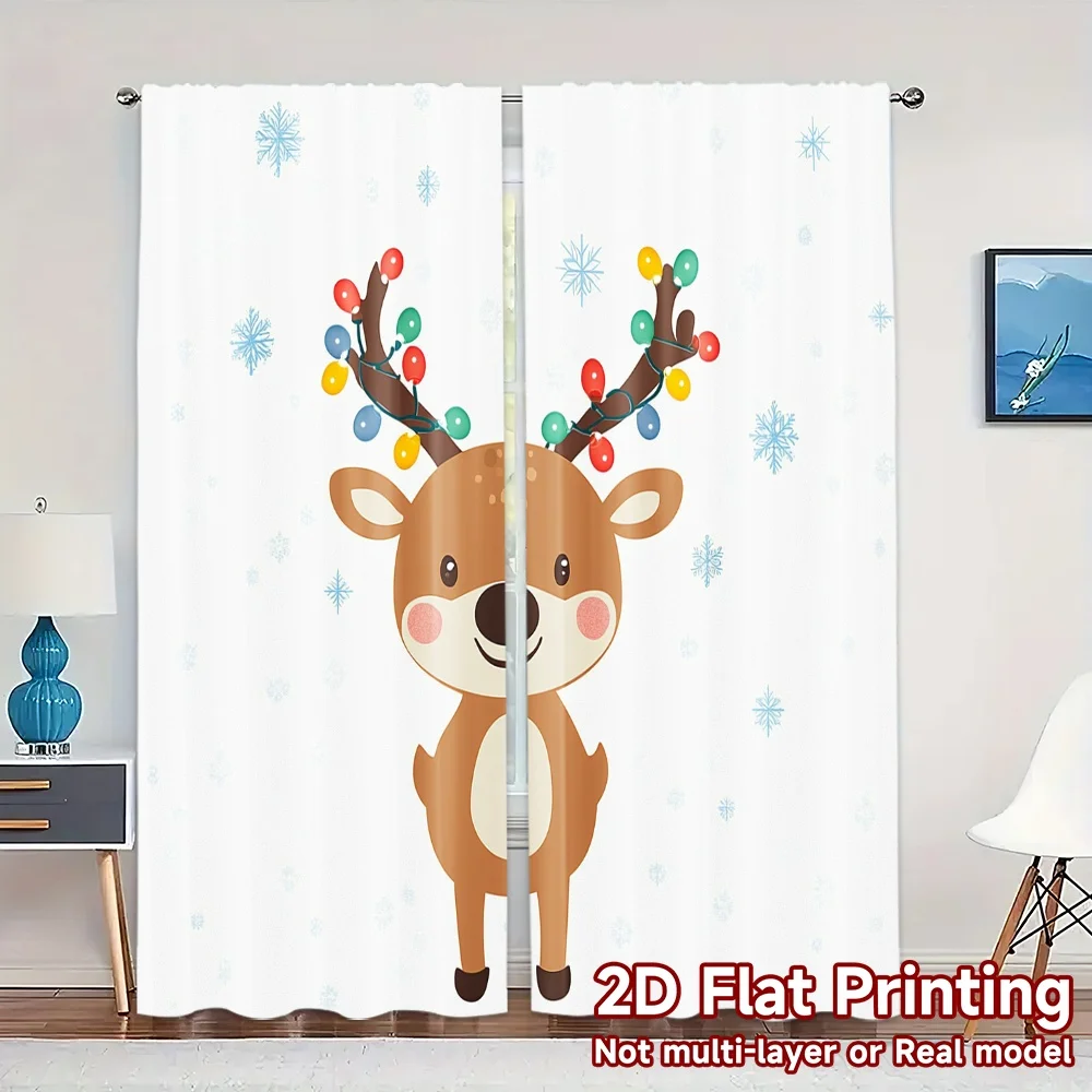 2pcs,Curtains Cute Christmas Deer Snowfall Holiday Chic Chic Curtain Versatile Polyester Curtains All Seasons for Bedroom,