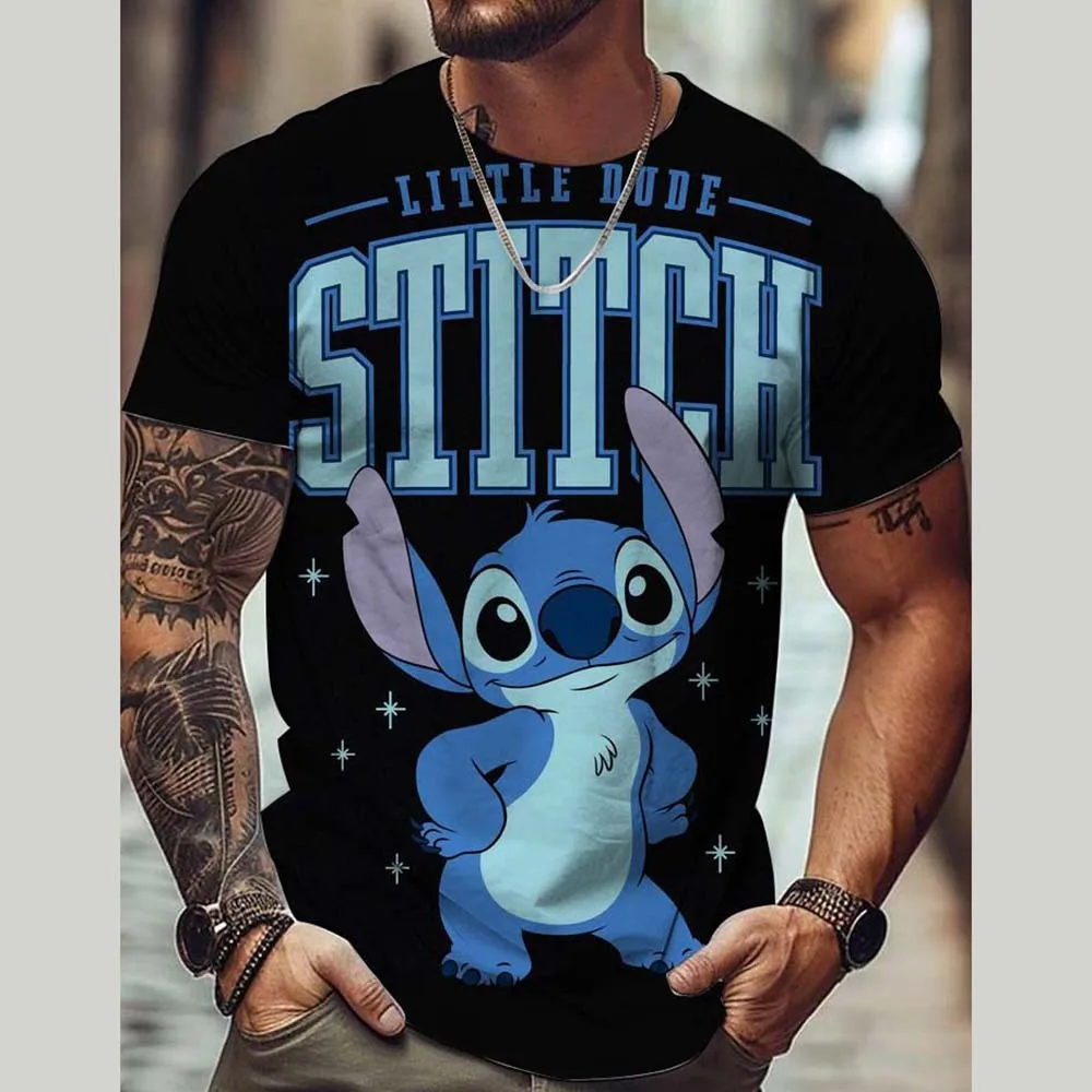 تي شيرت ديزني ليلو ستيتش للرجال والنساء برقبة دائرية وأكمام قصيرة تي شيرت غير رسمي للأولاد والبنات موضة الشارع صيفية مريحة