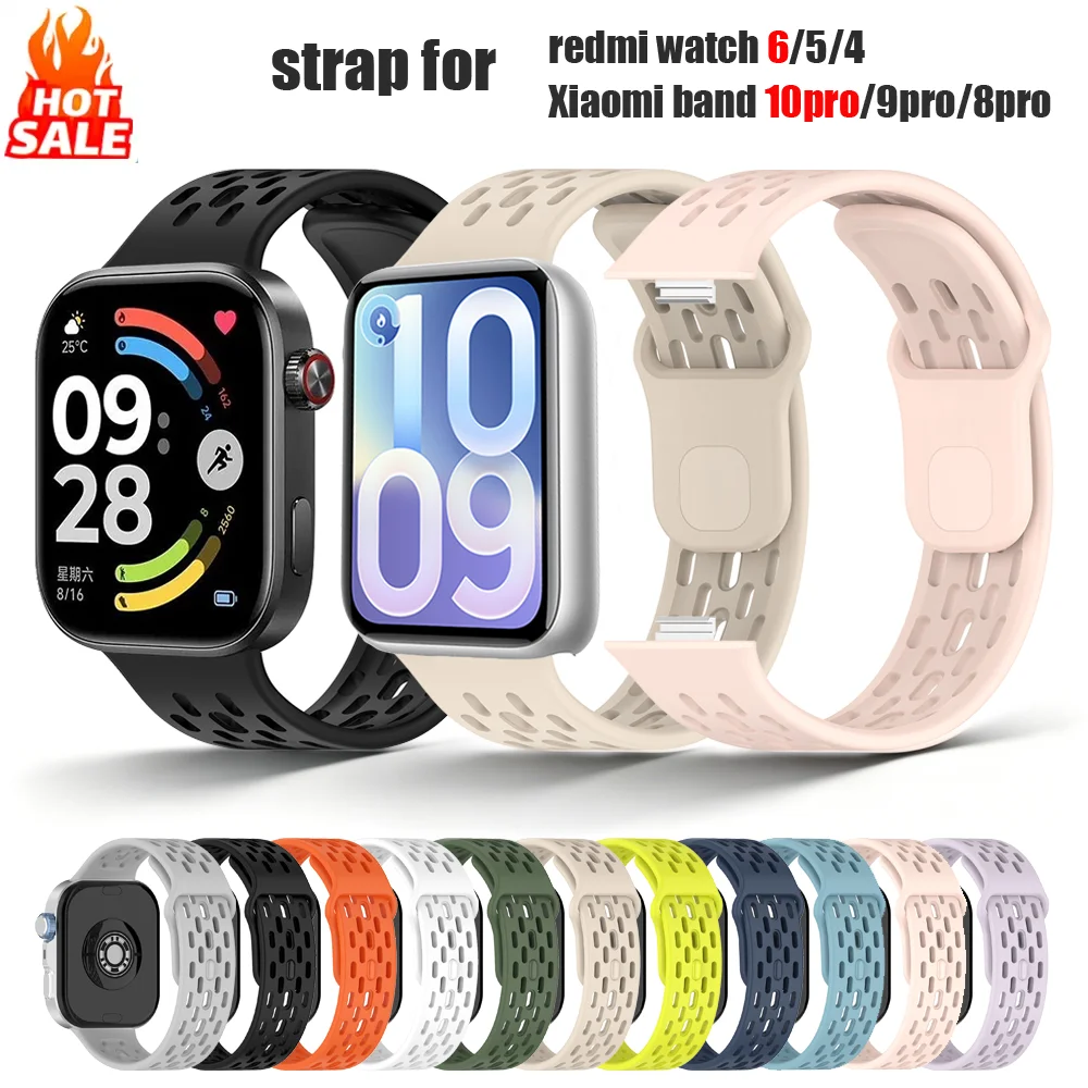 Loch-Silikonarmband für Redmi Watch 6/5/4 Armband Correa Xiaomi Smart Band 10 Pro/9pro/8pro Smartwatch-Zubehör