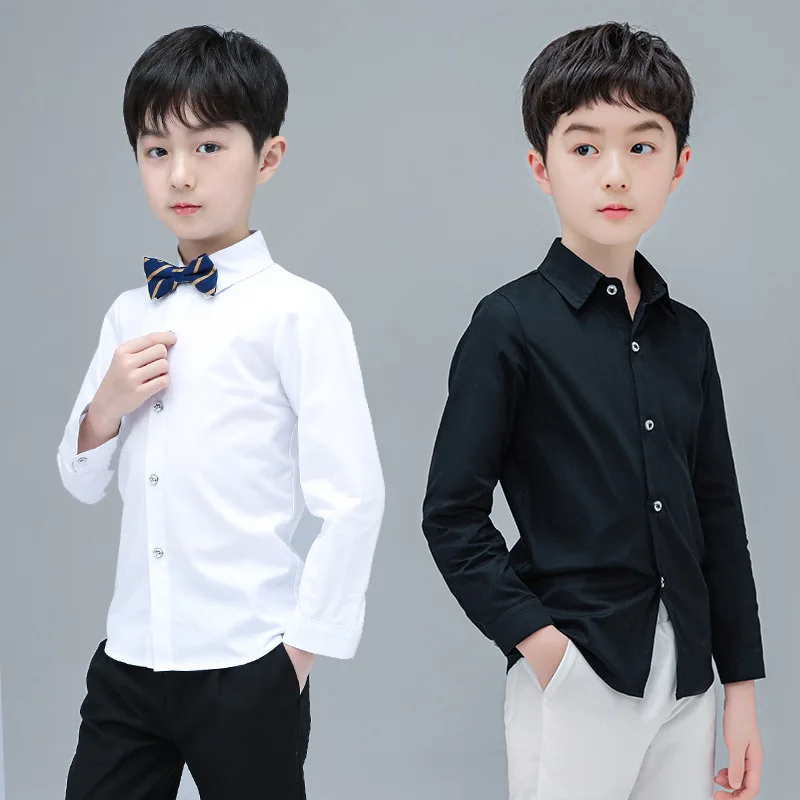 LOlanta Kids Long Sleeve Shirt Boys Formal Wedding Party Wear Child Solid Bottoming Shirt for 3-14 Years White Blue Pink