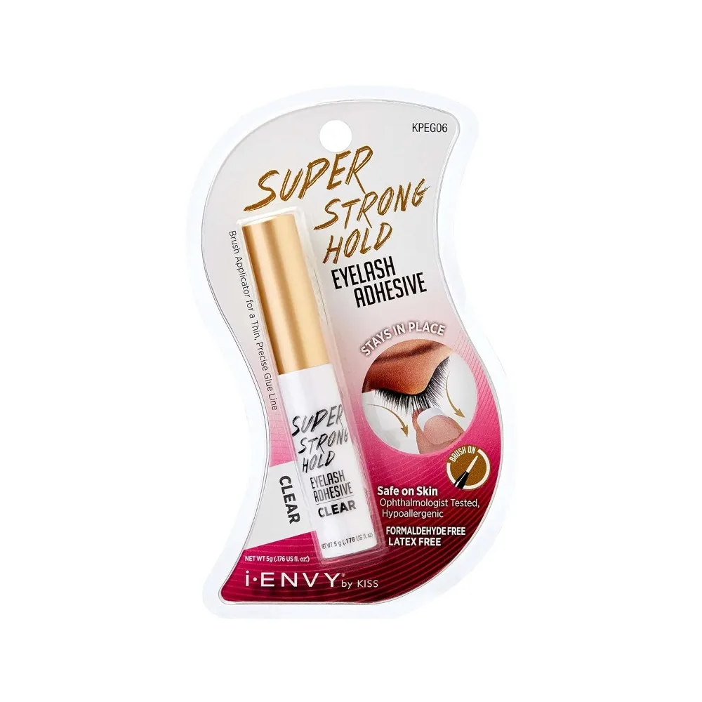 Waterproof Long Lasting Eyelash Glue Super Strong Hold Strip Lash Adhesive Clear Natural Looking Allergy Free Latex Free with Brush Applicator
