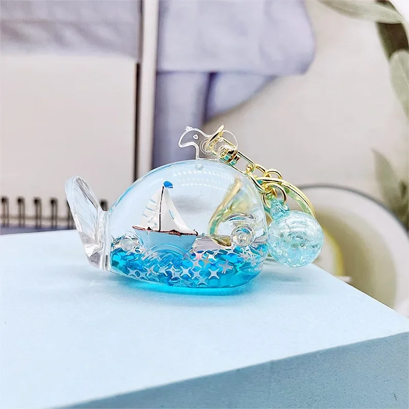 Ocean Whale Sailboat Floating Bottle Keychain Children's School