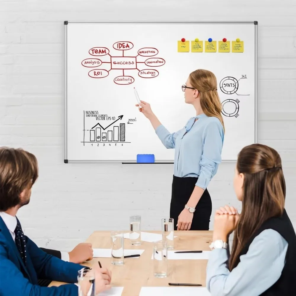 Dry Erase Whiteboard 48 x 36 Inch - 4 x 3 Large White Board,  2 Pen, Detachable Marker Tray, 6 Magnets for Office, School