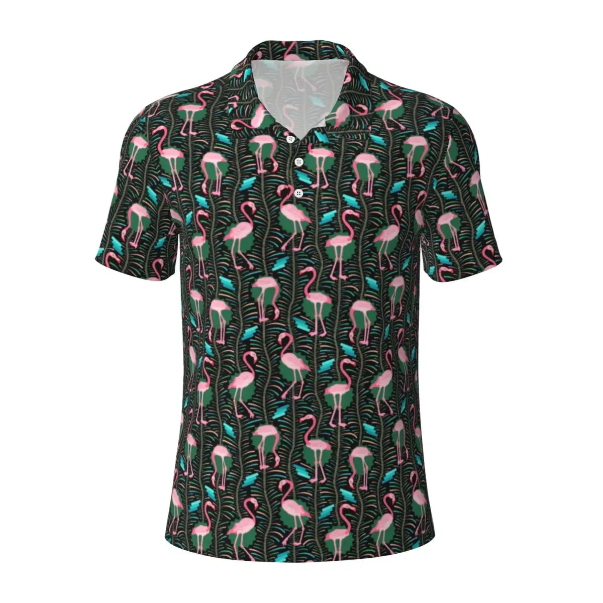 Cute Birds Print Casual T-Shirts Pink Flamingo Art Polo Shirts Turn-Down Collar Shirt Summer Male Custom Big Size 3XL 4XL Top