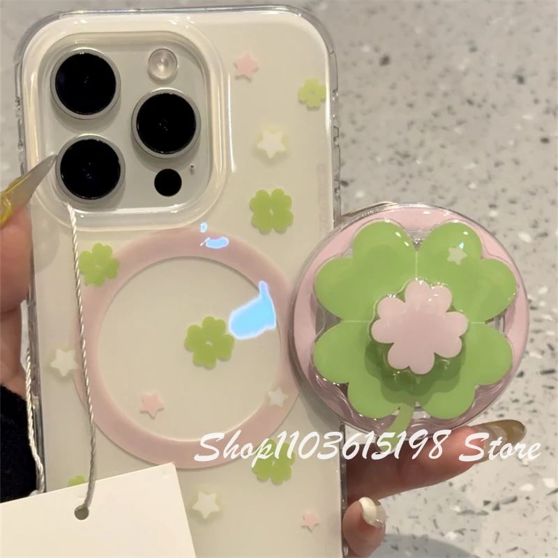 귀여운 회전 행운의 네잎 클로버 마그네틱 홀더 그립 톡 그립톡 폰 홀더 스탠드 아이폰, 아이패드, 맥세이프 스마트톡용
