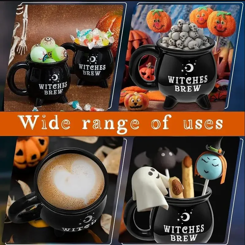 Creative Witches Brew Witch Cauldron Coffee Mug Black Ceramic Coffee Cups Halloween Tabletop Decoration for Halloween