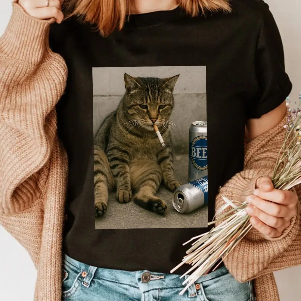 

Летние роскошные брендовые хлопковые мужские и женские футболки с графическим принтом «Курящий пьяный кот», модная уличная одежда с короткими рукавами