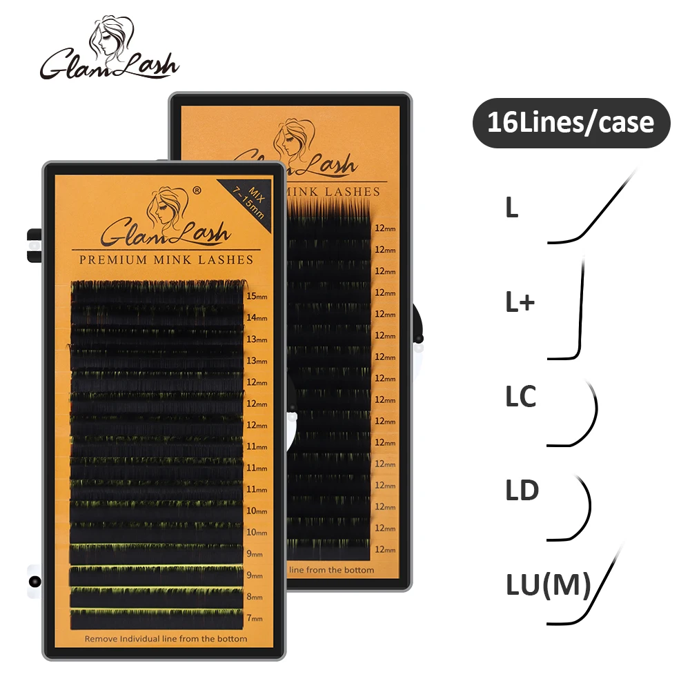 GLAMLASH L-Shape Eyelash Extension 16Rows L/LC/LD/LU/L+ Curl Individual Classic Lashes False Mink 