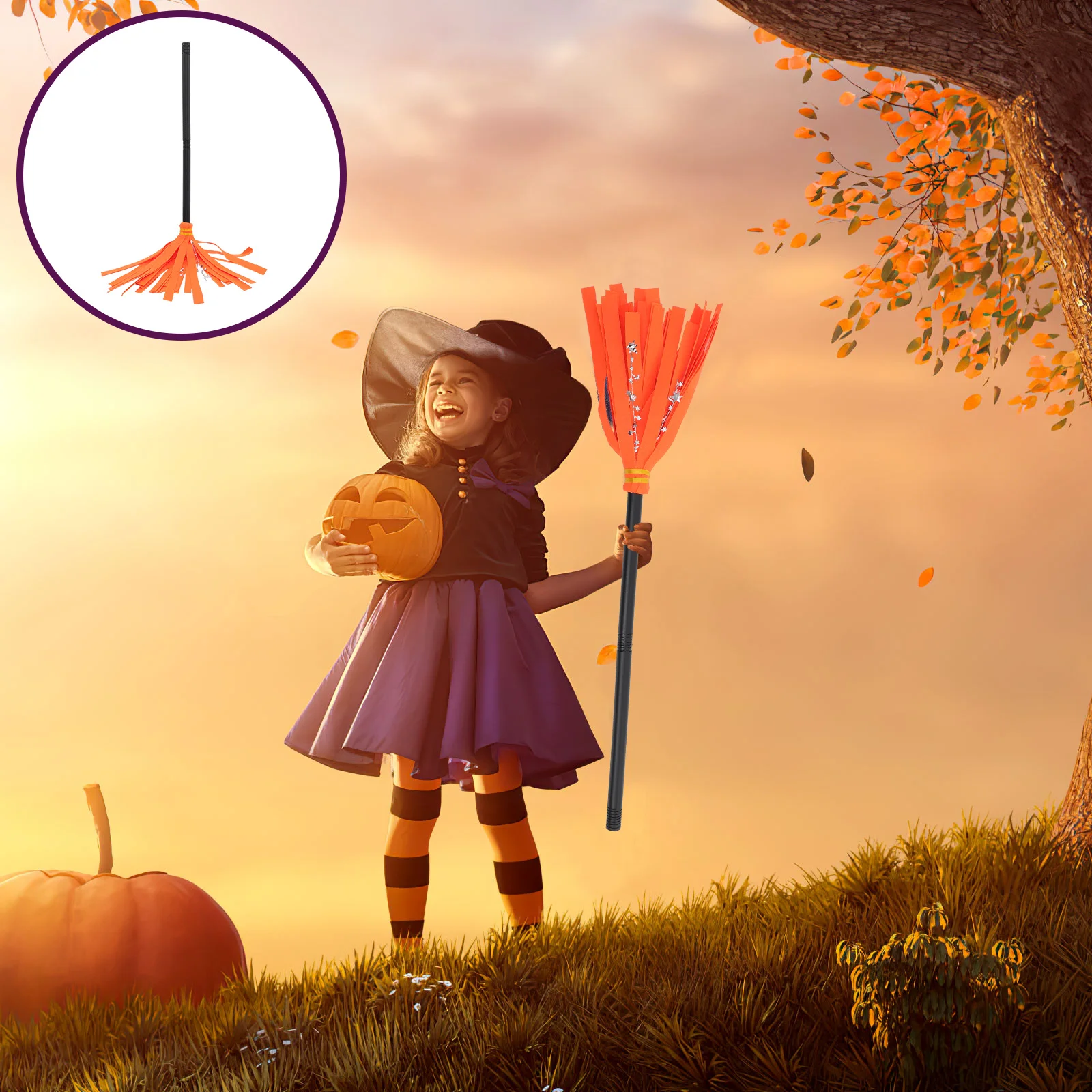 Balai de sorcière pour Halloween, 3 pièces, accessoire de conception de fil en filet, bâton de balai de Cosplay pour enfants et adultes, accessoire de décoration de fête en Costume