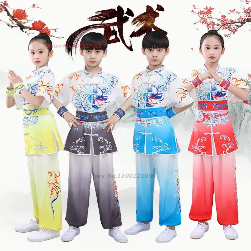 

2024 chinese vintage wushu set dragon print uniforms wushu kung fu clothing martial arts wing chun suit oriental tai chi set