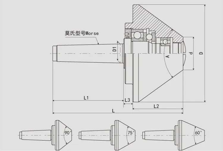 MT2-100mm 60 درجة مركز أنف الثور CNC مركز دوار مباشر الدقة الدوارة: 0.005 HRC55 مركز مباشر