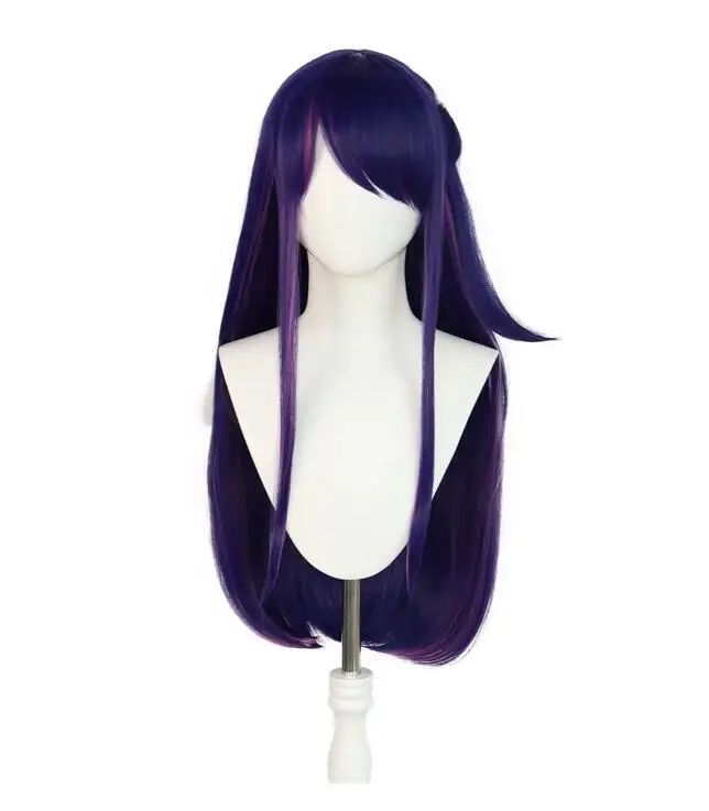 Peruca cosplay sintética roxa e rosa com franja para mulheres, longa, natural, anime cos, 28"