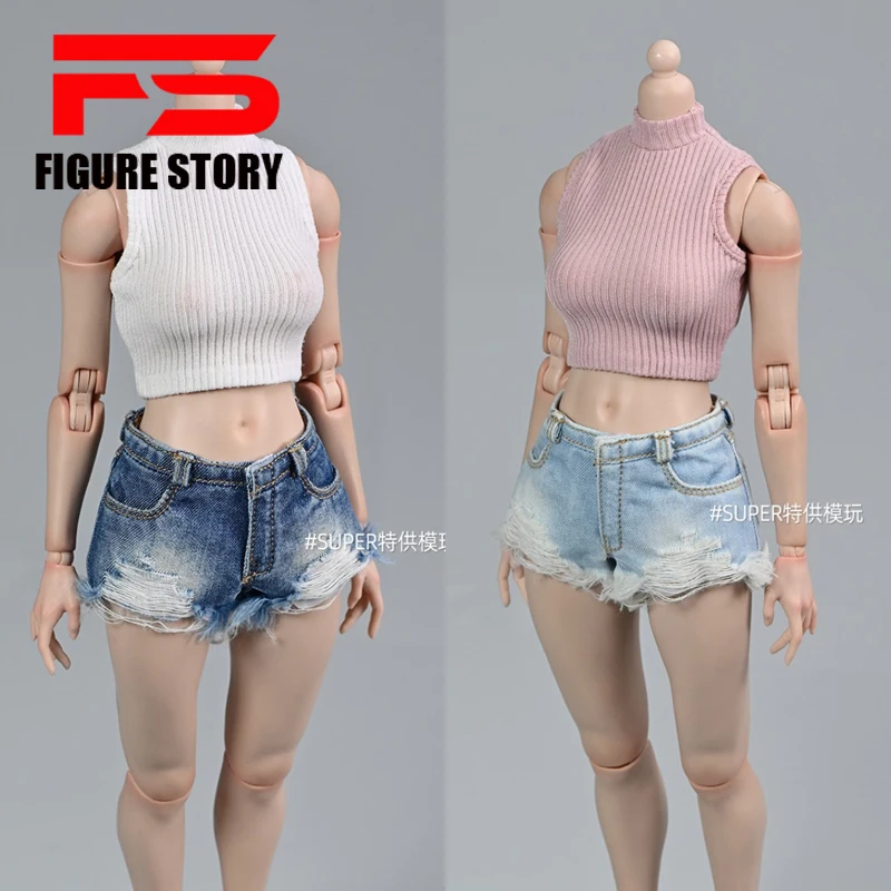 

1/6 scale female dolls clothes Washed denim shorts fit 12'' action figure body model