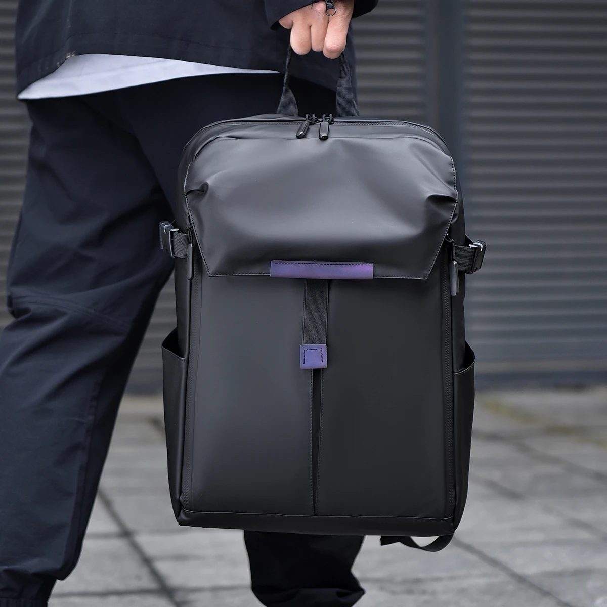 Simple Men's Backpack Large Capacity Waterproof Cycling Helmet Backpack 15.6 Laptop School Backpacks for Men Reflective Stripe