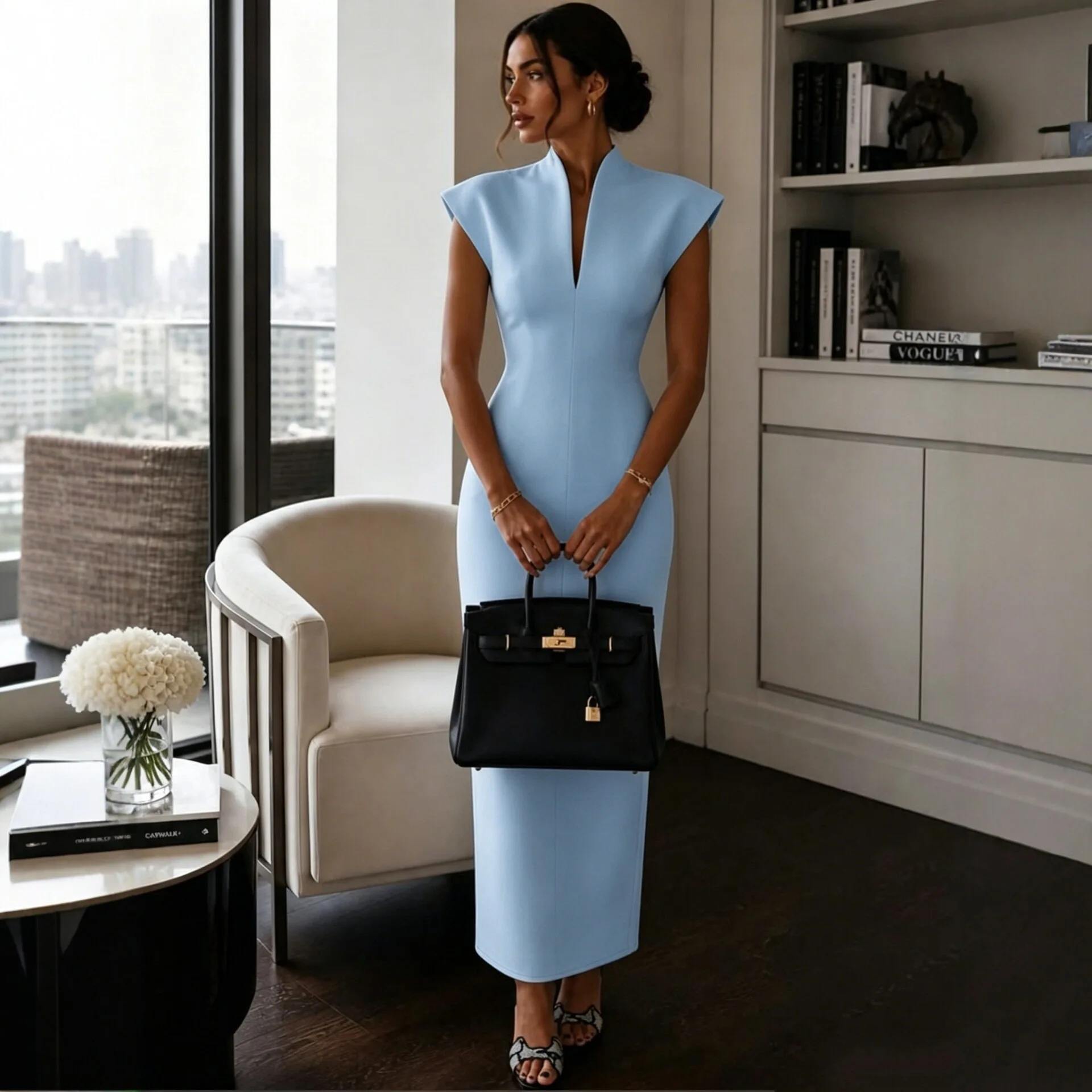 Vestido de Fiesta Sexy con Cuello en V para Mujer, Vestido Cruzado sin Mangas, Elegante para la Ciudad, Oficina o Trabajo, Vestidos de Verano