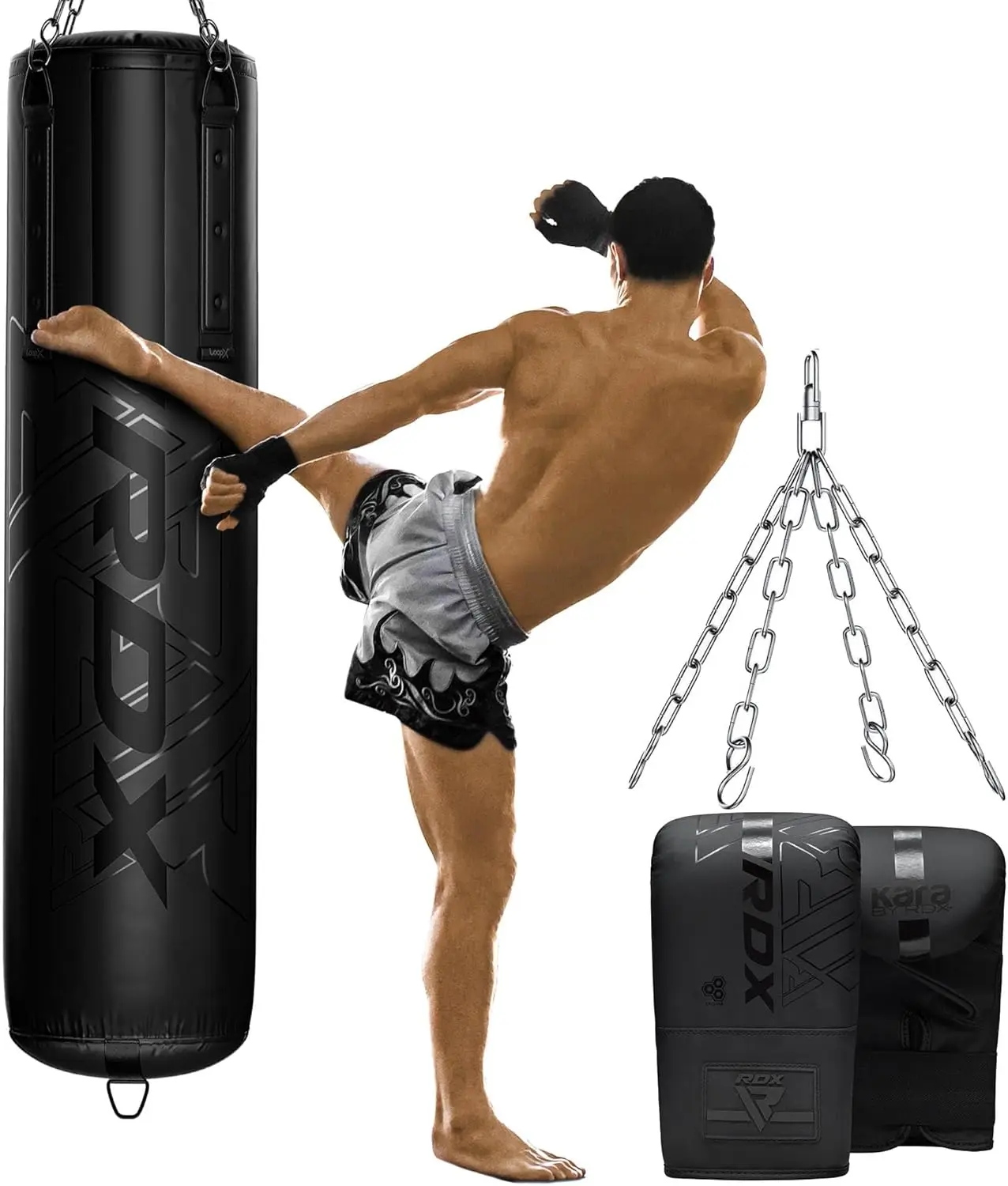 

Heavy 5Ft Punching Bag For Pro Training, 55Lbs Pre Filled With 110Lbs Max Filling Acity, 3Pc Boxing Bag Set With Gloves Hanging