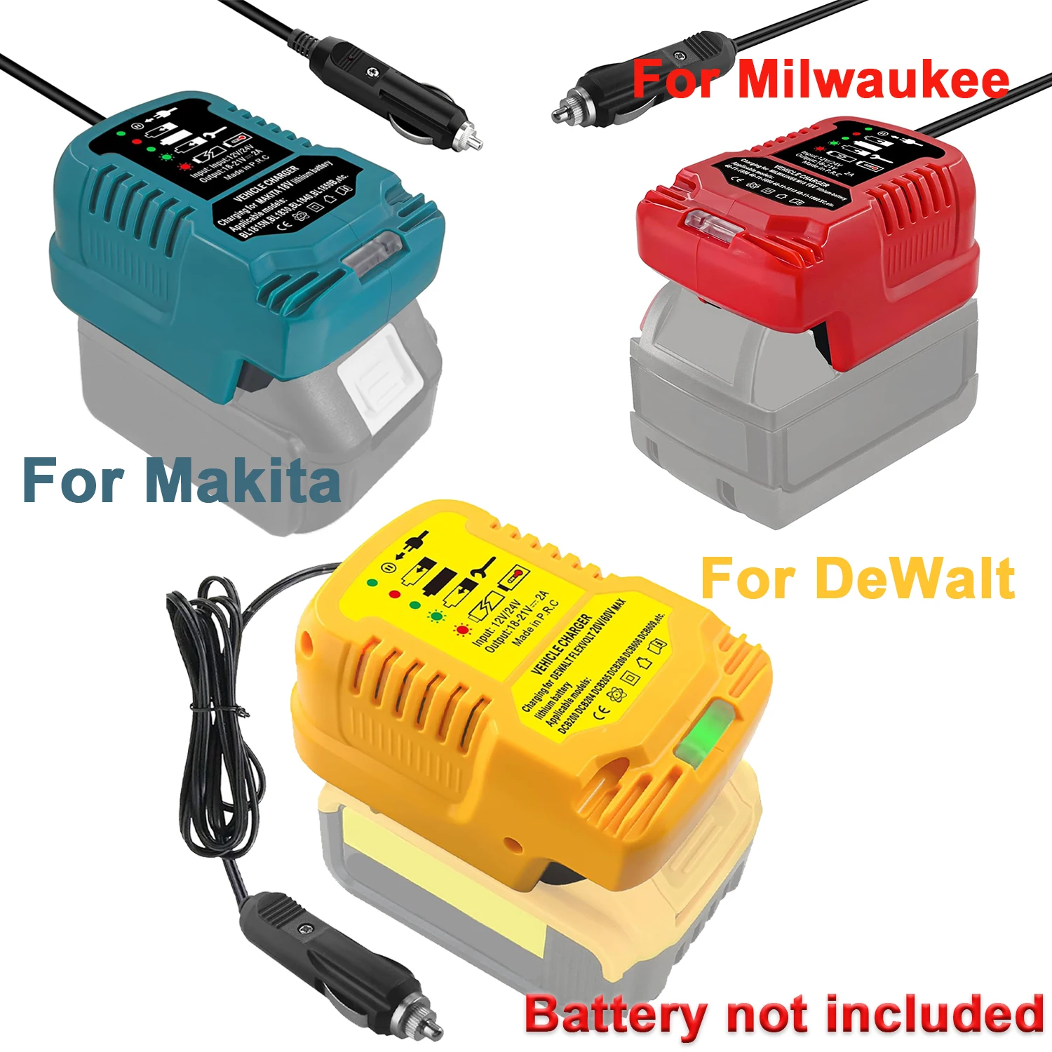 1/4 Size Mini Quick Car Charger – for Milwaukee/Makita/ Dewalt 18V Battery, 12V Cigarette Lighter, Portable Only 18V