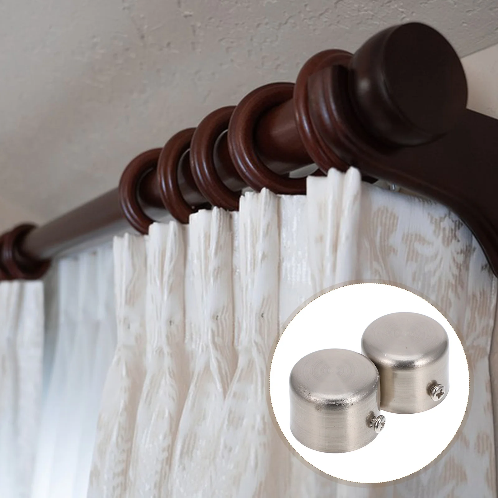 

2 PCS 28mm Window Drapery Curtain Rod End Drapery Pole Rail Decorative Heads (Silver) window rod set curtain rod decorative