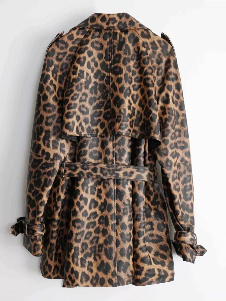 Jaket Kulit Asli Wanita Motif Leopard Musim Gugur Musim Dingin Berkualitas Tinggi, Mantel Kulit Domba Asli Panjang Sedang, Jaket Windbreaker Slim Fit