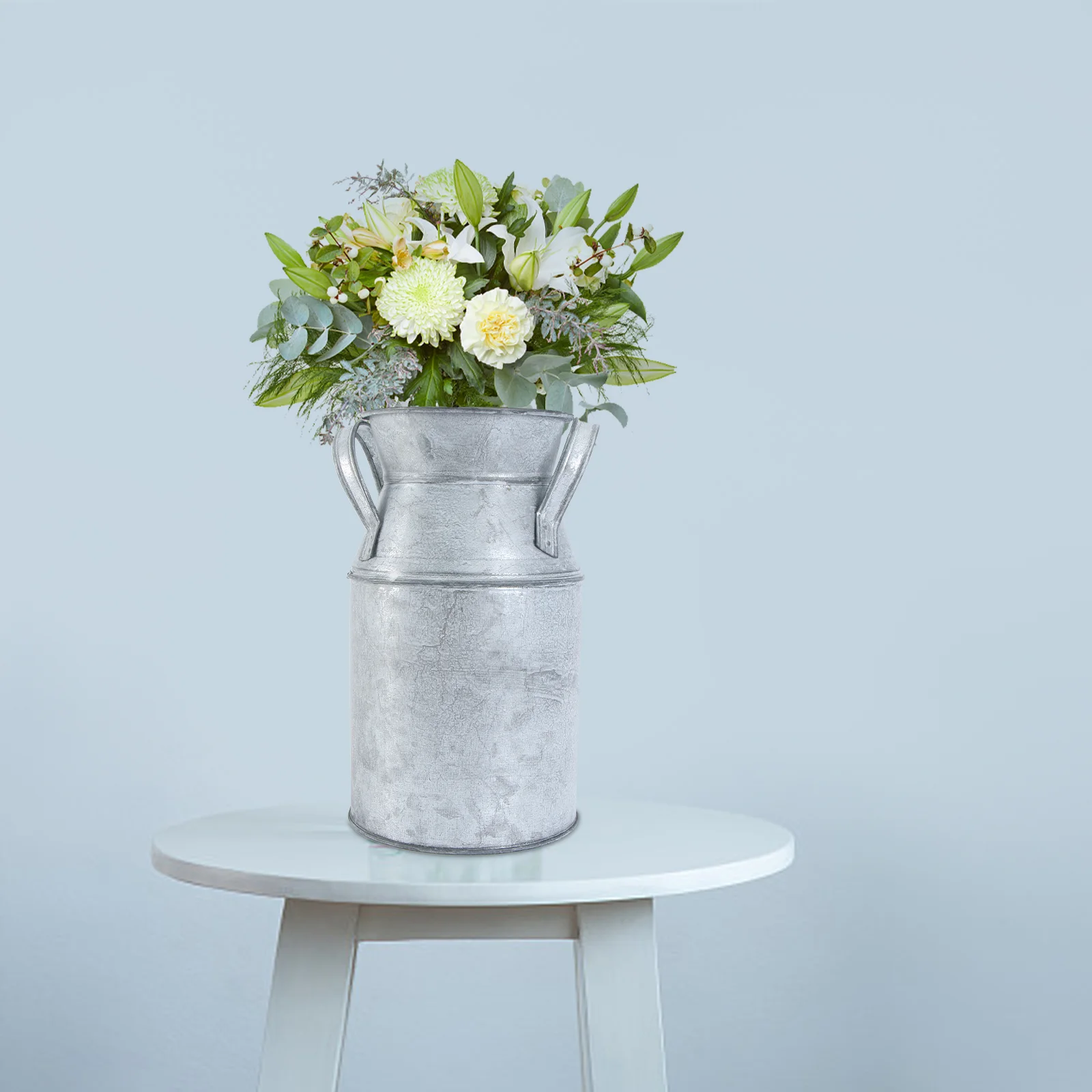 Vintage Iron Sheet Vase Retro Flower Bucket for Dried Fresh Stylish Home Decor Old Treatment White Tin Container 11