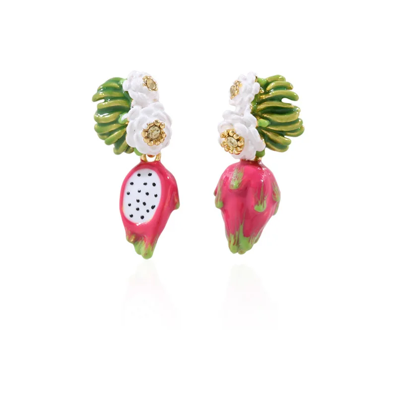 

Elegant Enamel Red Dragon Fruit Stud Earrings Ear Clip Fashionable Jewelry Accessory