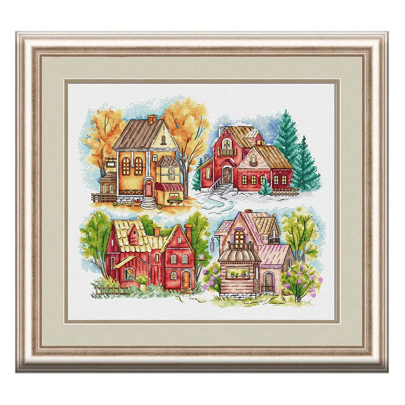 

Fishxx Precision Printing C1591 Four Seasons Cabin Living Room Embroidery Wall Painting Cross Stitch Kit