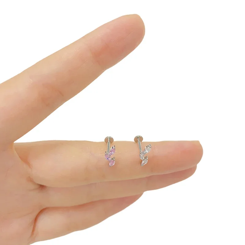 ASTM F136 Titanium EAR PIERC 3 Marquise Leaf Shape with CZ Top Cartilage Tragus Earrings Ear Helix Studs Tongue Piercing Jewelry