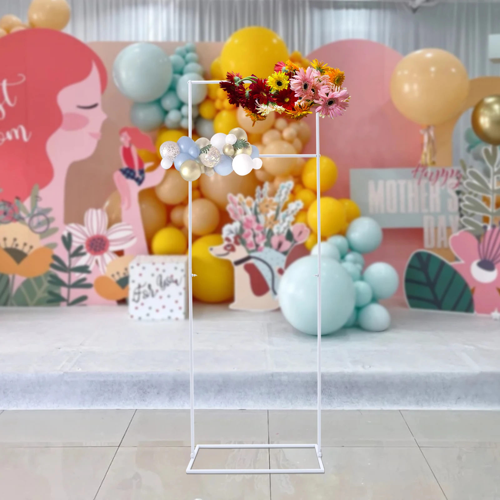 

155cm Metal Wedding Arch Frame Garden Backdrop Flower Display White Balloon Column Stand Holder for Wedding Party