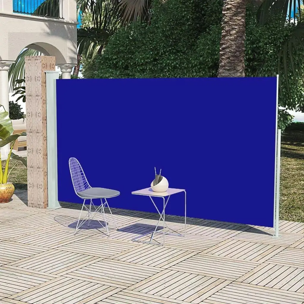 160x300 cm Blue Retractable Side Awning for Patio – Adjustable Sunshade Privacy Screen